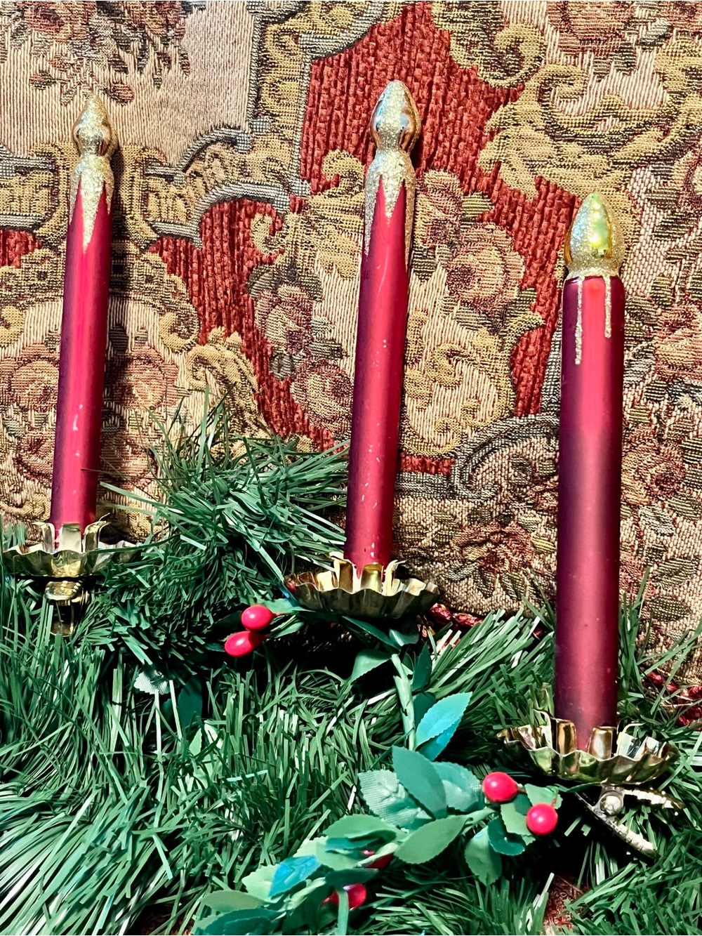 Christmas Clip-on Red Glass Candles Ornaments Set of 3 (#2)